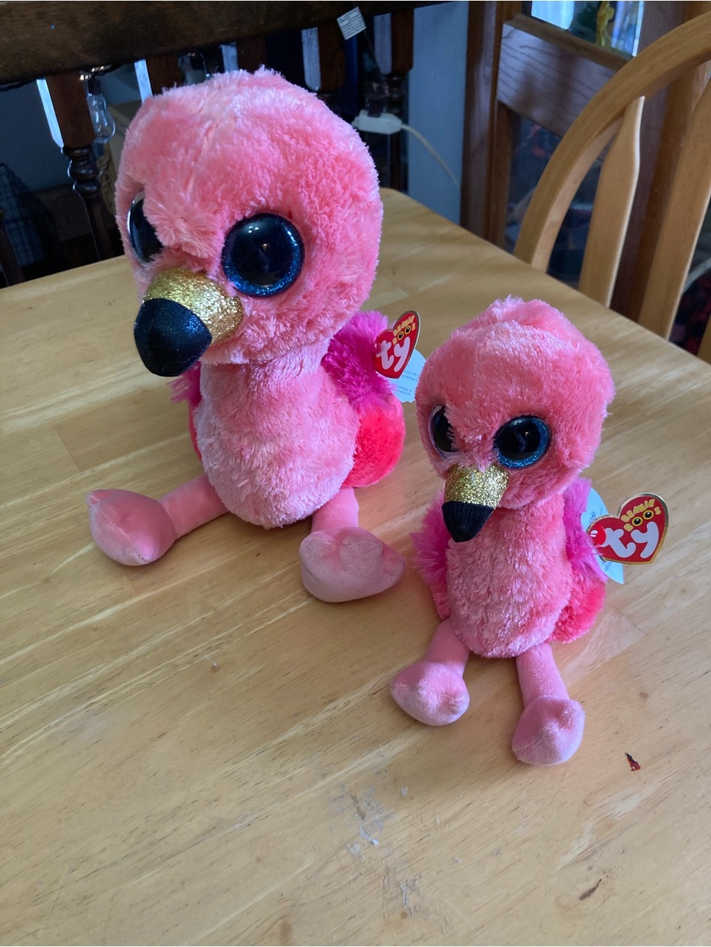 Ty Pink Flamingo Plush Duo with Gold Beaks